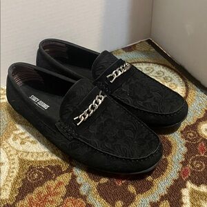 Stacy Adams Black Patterned Loafers with Chain